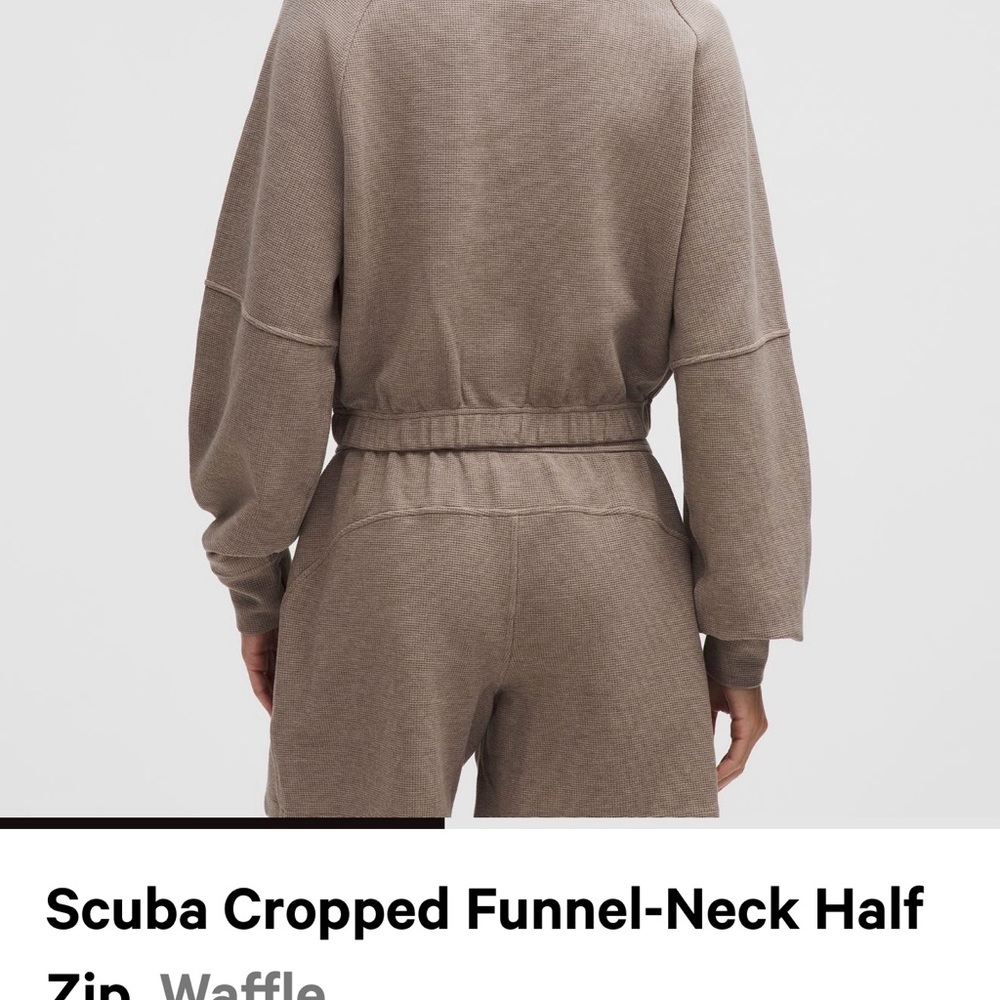 New-Lululemon athletica Scuba Cropped Funnel-Neck Half Zip Sweatshirt - Tan - Picture 2 of 14